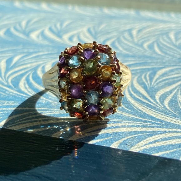 Sparkle and Shine - Gorgeous 10k Yellow Gold Rainbow Ball Ring w/Gemstones - Picture 6 of 15